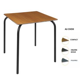 TRZ-1622N  Table 70x70 cm empilable 4 pieds epoxy noir plateaux au choix